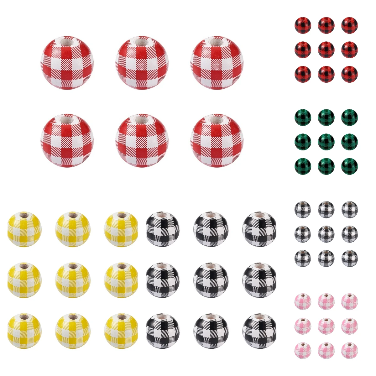 50pcs 16mm Checkered Pattern Natural Wooden Beads Plaid Beads Tartan Pattern for Christmas Jewelry Making Decoration DIY Crafts