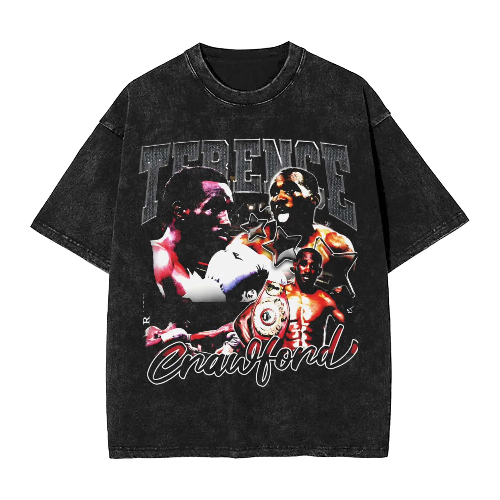 خمر تيرينس كروفورد الملاكمة بطل الأمريكية الملاكم تي شيرت للرجال Crewneck 100% القطن غسلها تي شيرت قصيرة الأكمام تيز