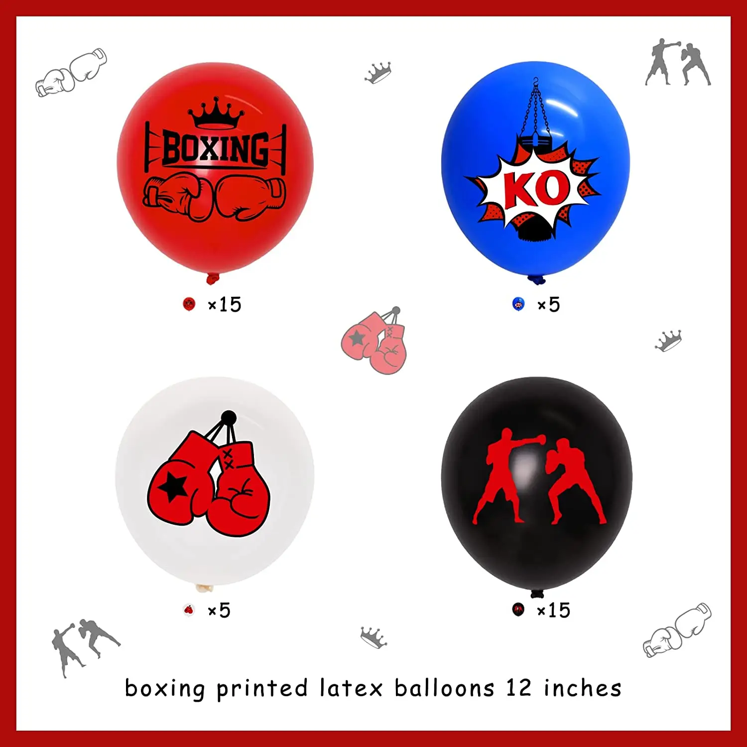 40 Pieces 12 Inches Boxing Latex Balloons Red Blue Boxing Match Party Decorations for Boxing Sport Fitness Theme Birthday Party