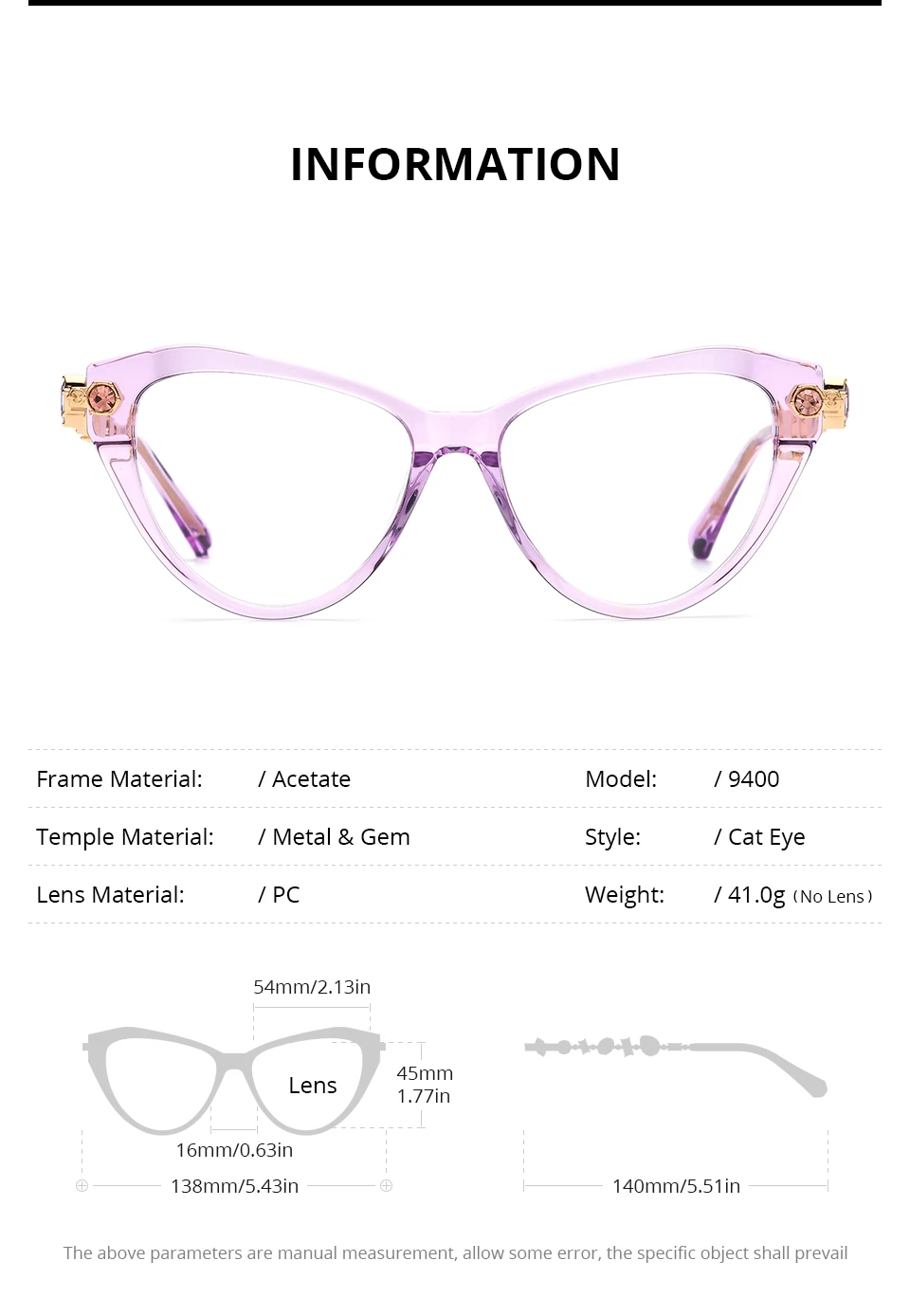 HEPIDEM Acetat Metall Diamanten Brillen Rahmen Frauen 2026 Neue Marke Design Gläser Mode Cat Eye Brillen Brille 9400 – Detail 4
