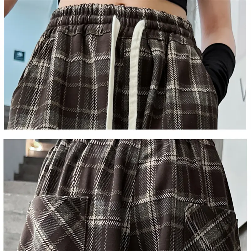 Kids Cotton Spring Autumn Plaid Pants for Teenage Girls Causal Loose Straight Drawstring Trousers Child Fashion Sweatpants 5-14Y - Image 5