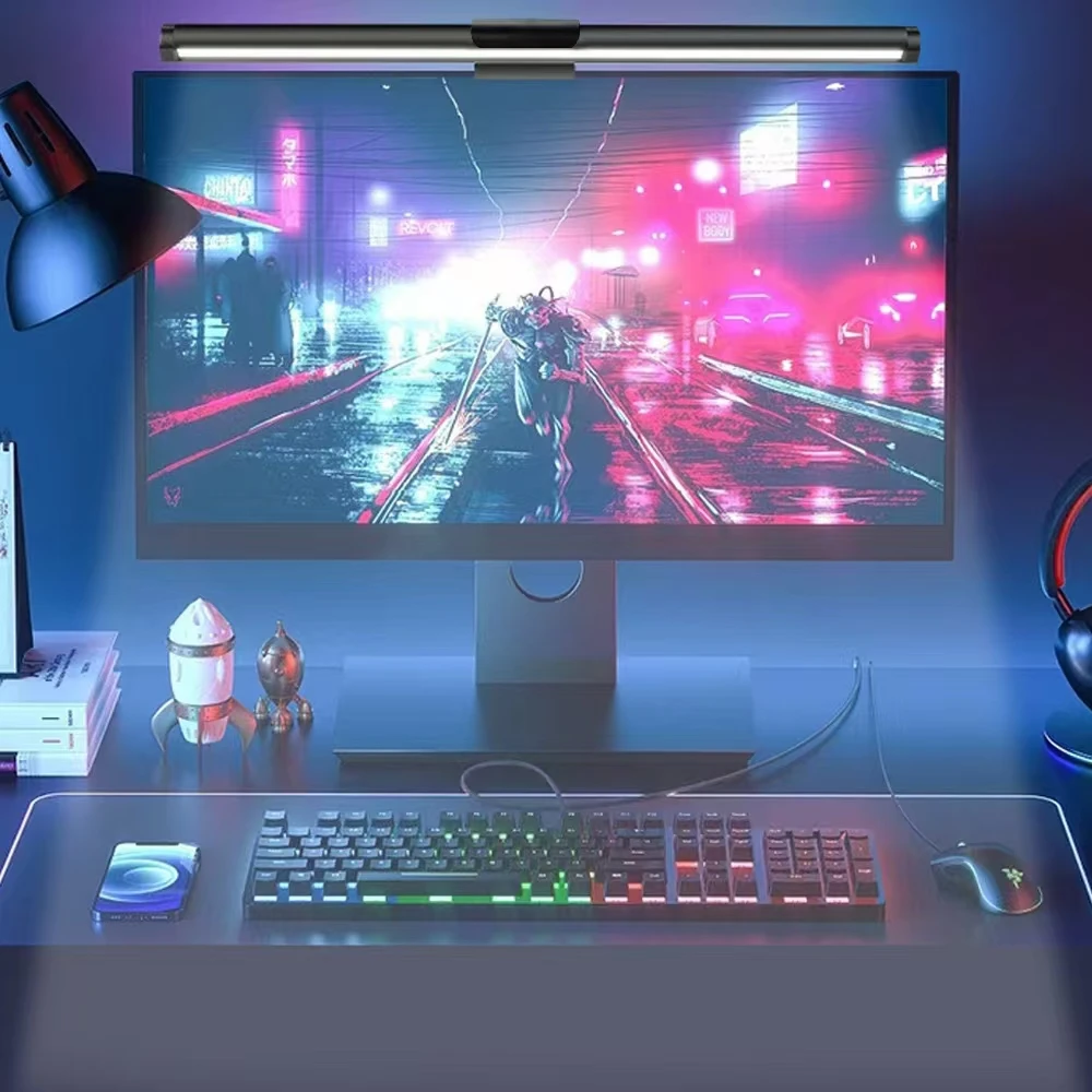 Wiscolor  Barra de luz RGB para monitor  Regulación continua USB  Pantalla Colgante Luces RGBIC Luz de Fondo Atmósfera Lámpara de Escritorio, Barra