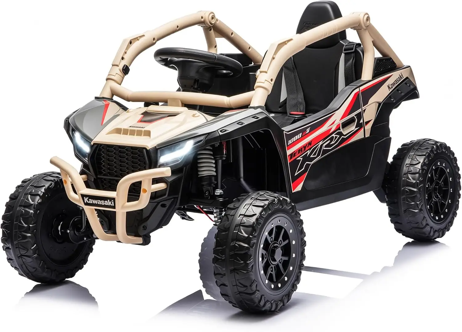 24V Licensed Kids UTV Remote Control 4WD Ride On Toy Single Seater EVA Tires Headlight Music Player Spring Suspension Beige