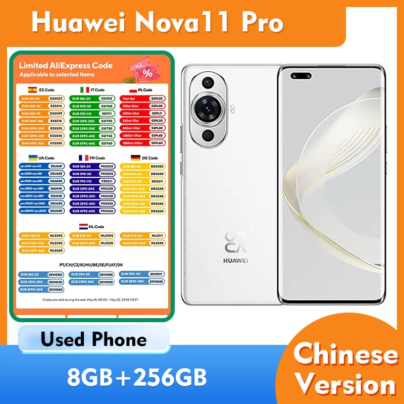 Huawei Nova11 Pro 4G 8GB RAM 256GB ROM Teléfono Inteligente 6.78 pulgadas 2652x1200px 4500mAh HarmonyOS Teléfono Usado