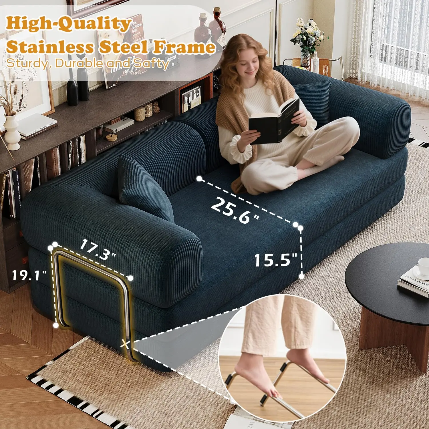 Corduroy Sleeper Sofa, 78.8