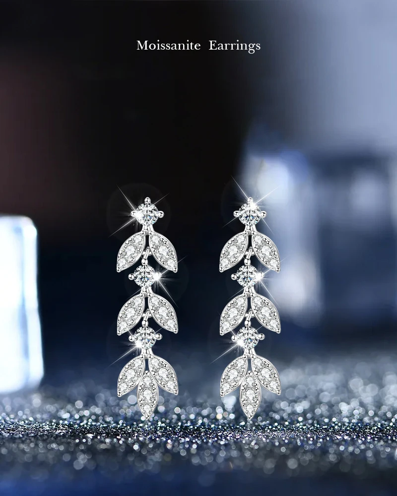 

Модные роскошные серьги с кисточками в виде листьев, светский стиль, серебро S925, серьги с муассанитом для женщин