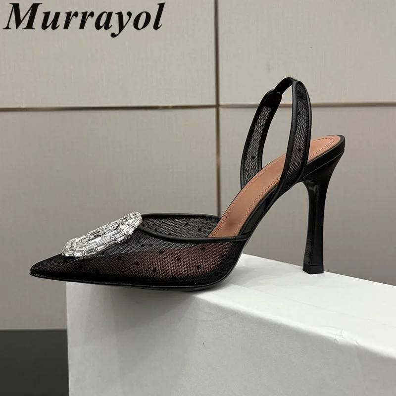 New Wedding Shoes Women Rhinestone Decor Sexy Sandalias Pointed Toe Lace Thin Hight Heels Sandals Summer Party Dress Shoes - view 5