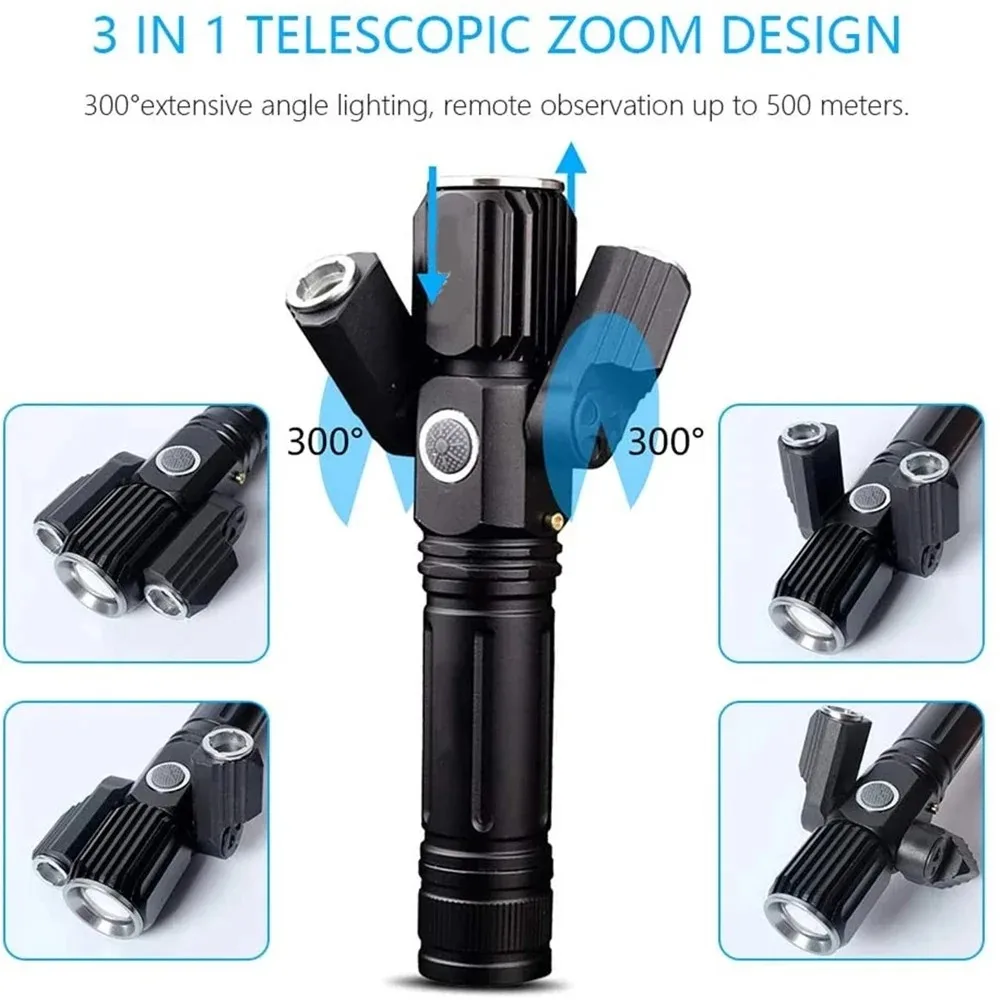 التكتيكية مضيا 13000 لومينز 360 'قابل للتعديل USB الشعلة القابلة لإعادة الشحن 18650 مصباح يدوي زوومابلي إضاءة دراجة هوائية أفضل للتخييم