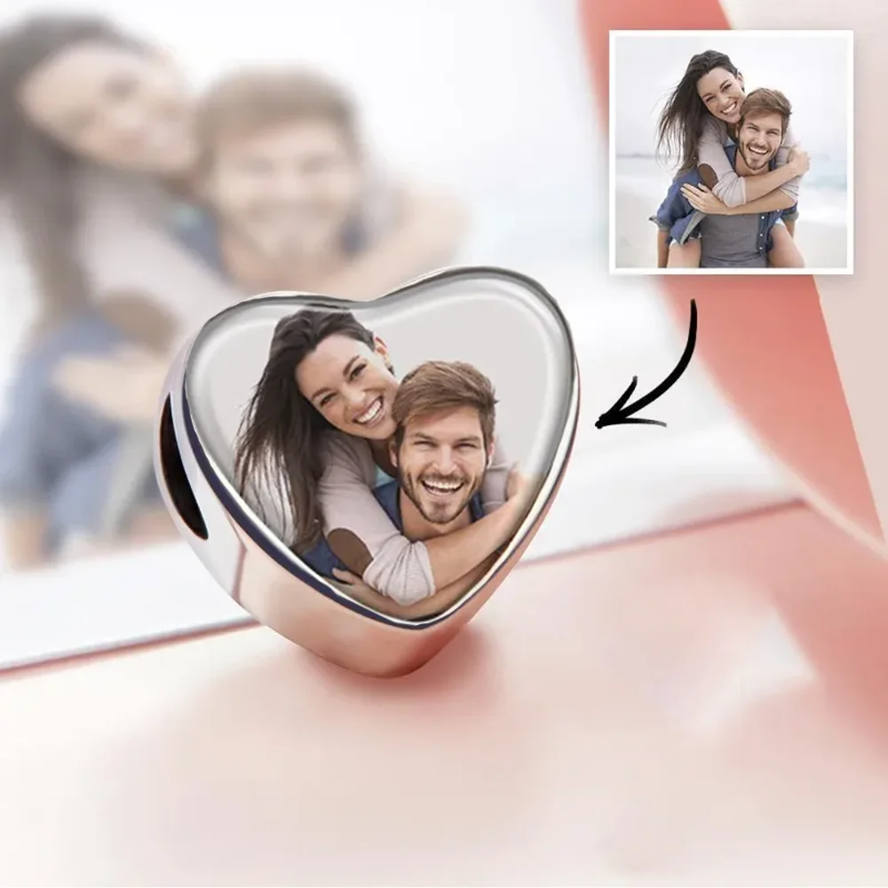 HIPEE Custom Herz Foto Charm Edelstahl Anhänger für DIY Armband Halskette