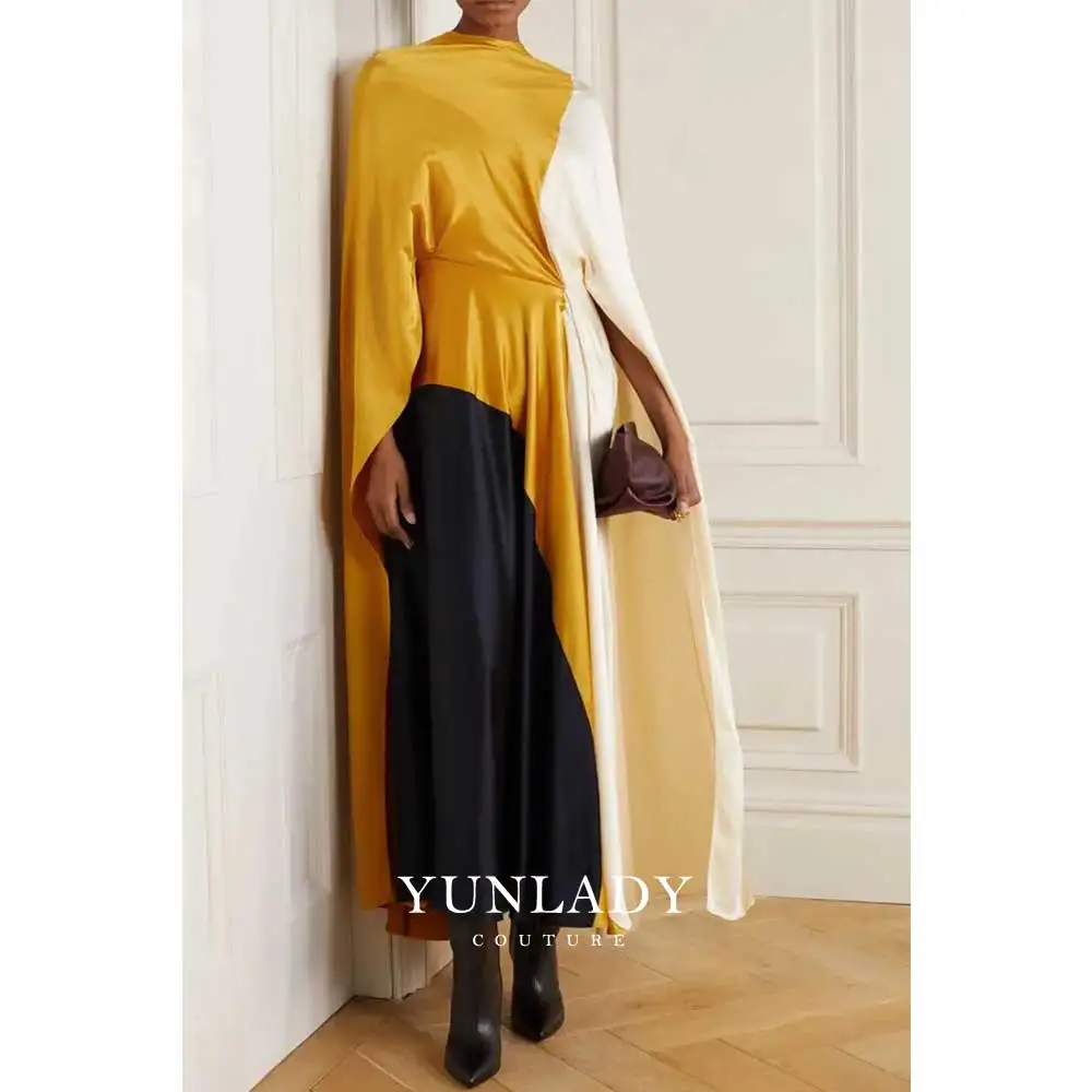 YUNLAN Customized Elegant Saudi Arabian Green Silk Crepe Shawl-Style Maxi Evening Gown, Wedding Guest Cover-Up Robe for Women view 6