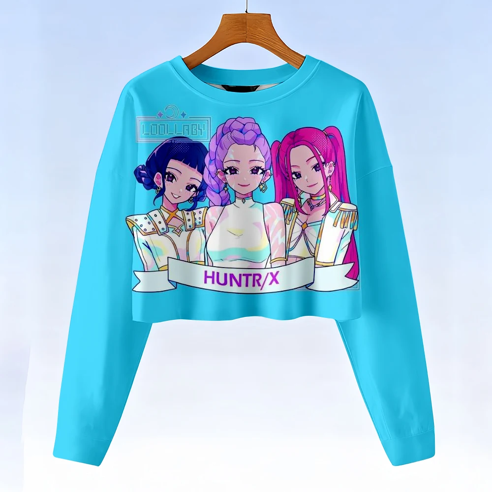 أطفال Kpop شيطان الصيادين ربيع الخريف الكرتون المحاصيل هوديي بلوزات أزياء عارضة أنيمي الأسرة نمط ملابس الأطفال الصغار