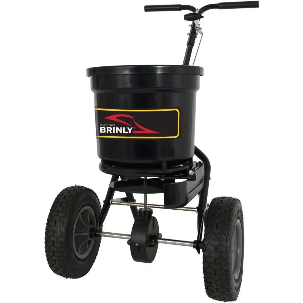 Brinly P20-500BHDF-A Push Spreader with Side Deflector Kit and Hopper Grate, 50 lb. Capacity, Matte Black