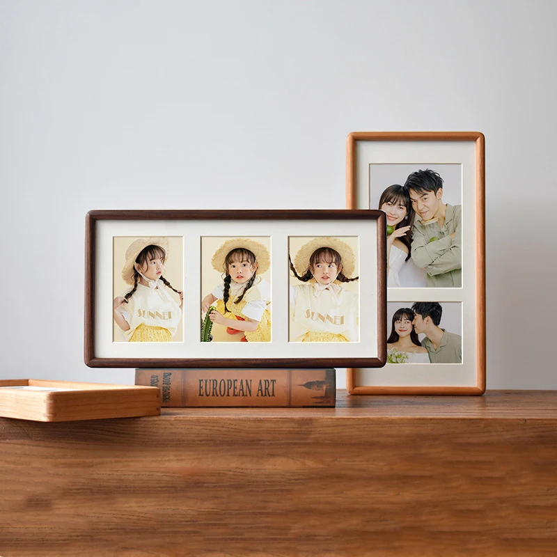Premium Solid Wood Triple Photo Frame Round Corner Hanging Display Frame for Couples, Children, Picture Frame for Home Decor