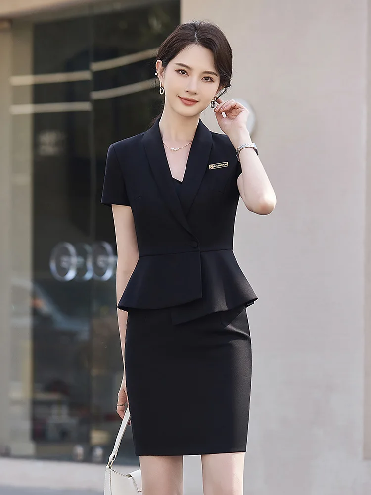 

High-End Business Suit Women's Short Sleeve Temperament Goddess Style Hotel Front Desk Jewelry Store Beauty Salon Workwear Summe