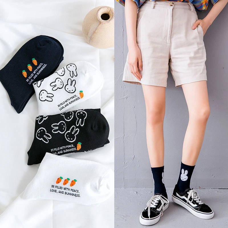 

Kawaii Miffy Socks Black and White Ins Style Clothing Accessories Cartoon Multi Style Mid Tube Sock Present for Girl and Student