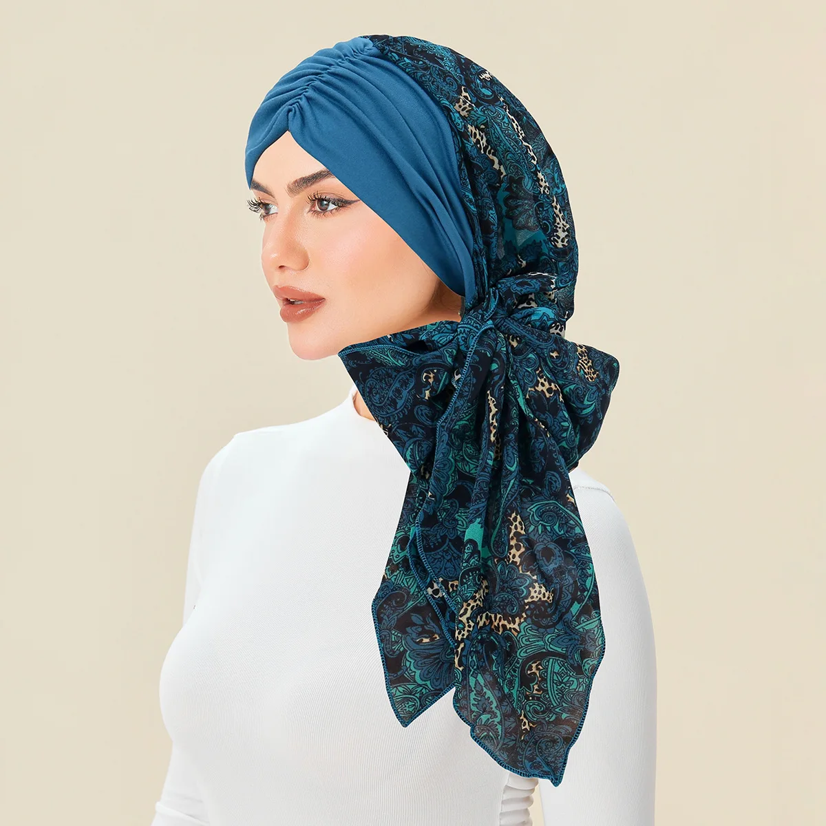 Vrouwen Voorhoofd Geplooide Lange Staart Hoofddoek Moslim Hijab Chemo Cap Tulband Motorkap Elastische Hoofd Wrap Hoed Bandana Hoofdband Turbante
