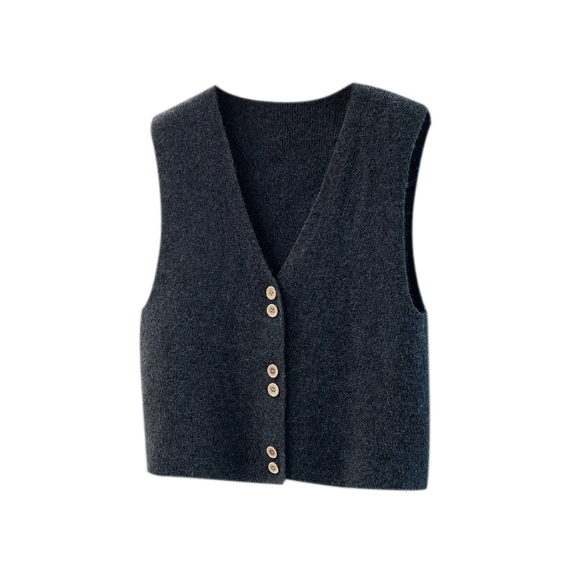 Ele Maglia ort lavorata a maglia Abito da donna a strati Faionable Top Colore puro V-Ne Capispalla autunnale sottile con bottone singolo