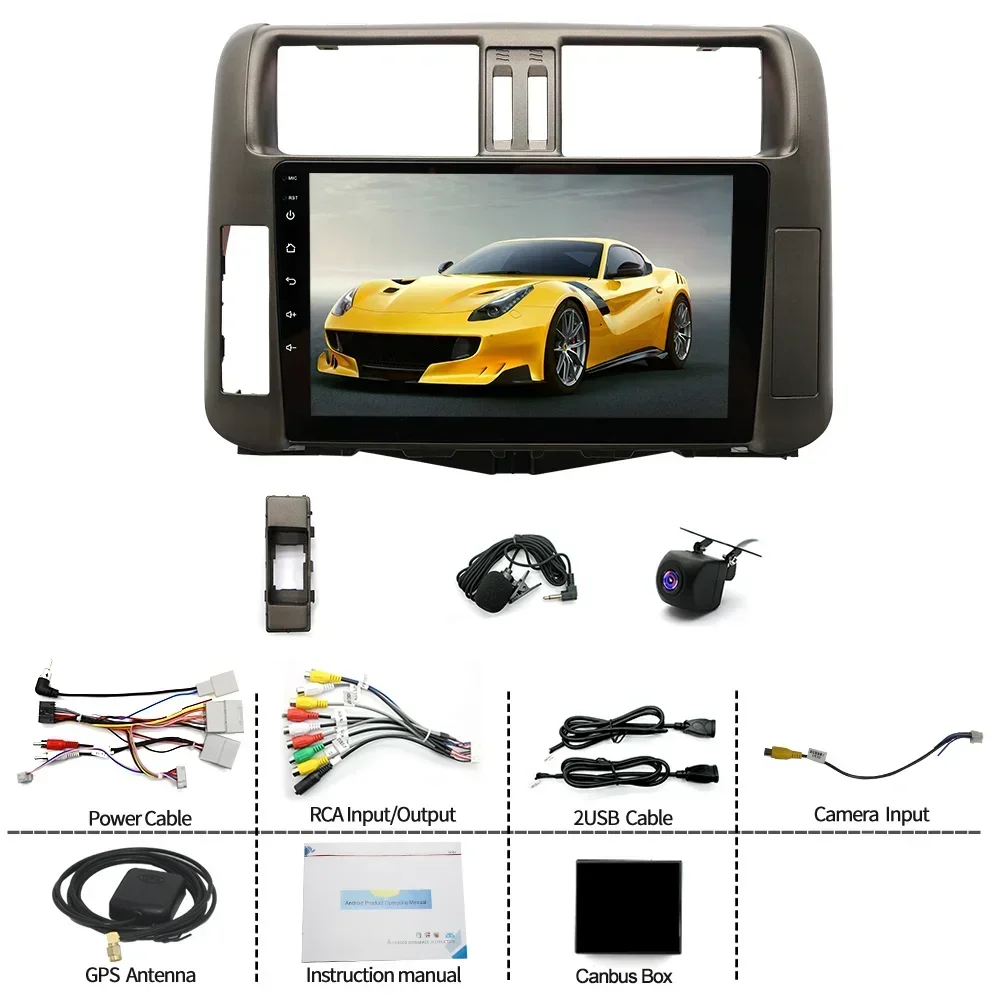 أندرويد 14 ستيريو سيارة 9 بوصة راديو ستيريو للسيارة Carplay السيارات لتحديد المواقع والملاحة 2 + 32G مشغل وسائط متعددة لتويوتا برادو 150 2009-2013