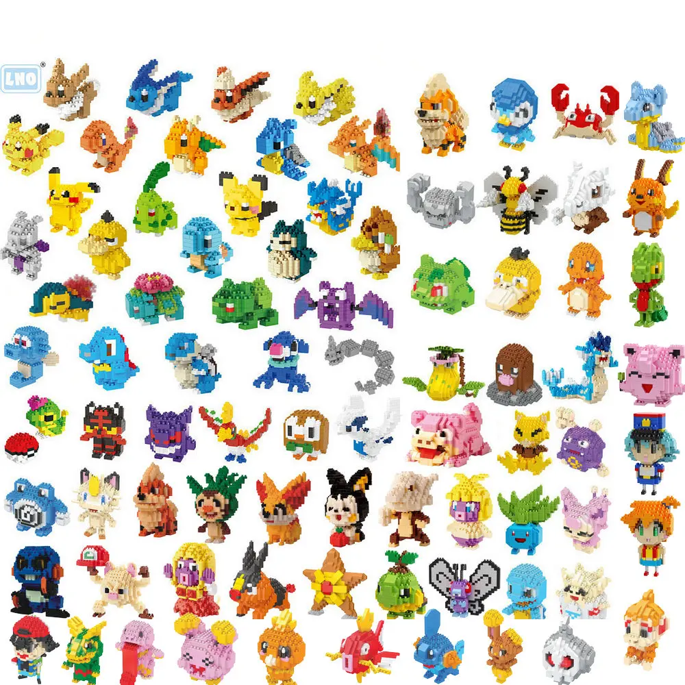 DIY Pokemon Blocks Small Cartoon Mini Building Block Pikachu Charizard Eevee Mewtwo Anime Assemble Action Model Dolls Toys