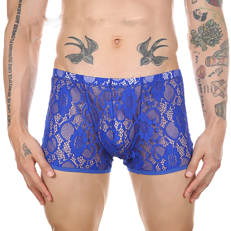 

Men's Sexy Hollow See-Through Transparent Boxer Shorts Mesh Breathable Erotic Costume Hip-baring Fetish Sissy Mini Micro Panties