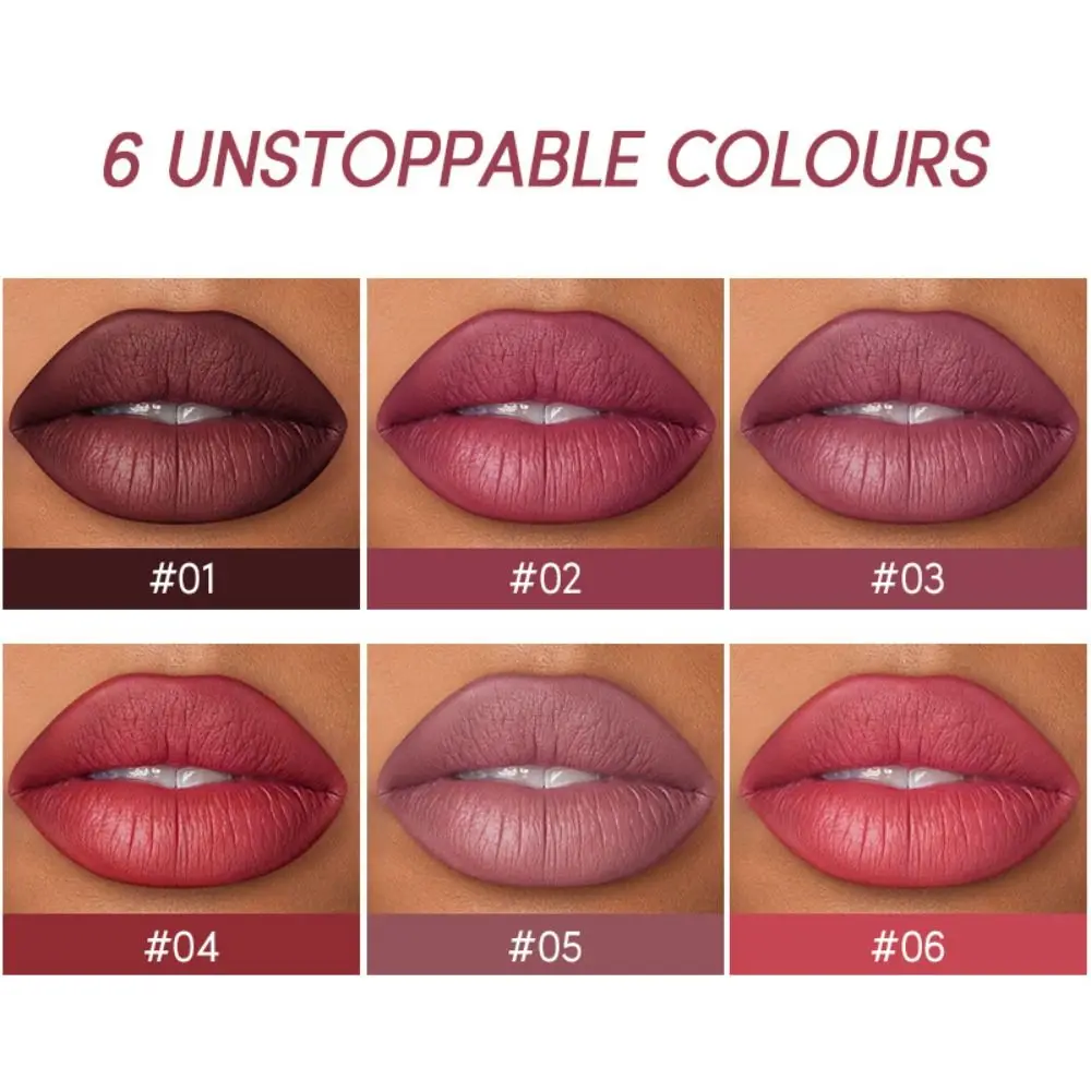 6 สีติดทนนาน 2 In 1 ลิปสติก Lip Contour Tint Non-stick Cup Lip Liner กันน้ําสีชมพูสีแดงสีน้ําตาลกํามะหยี่ lipliner ดินสอ