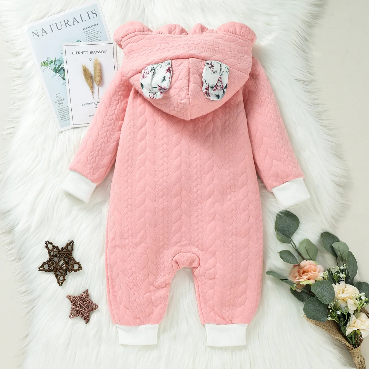 0-18 months Spring and Autumn New Newborn Baby Boys and Girls with Small Flower Ears Single breasted Long sleeved Cute jumpsuit