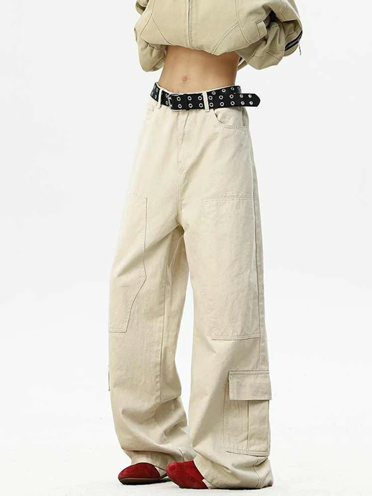 

Мужские брюки прямого кроя в американском стиле High Street, рабочие, весенне-осенние, с множеством карманов, модные, брендовые, больших размеров, цветные.