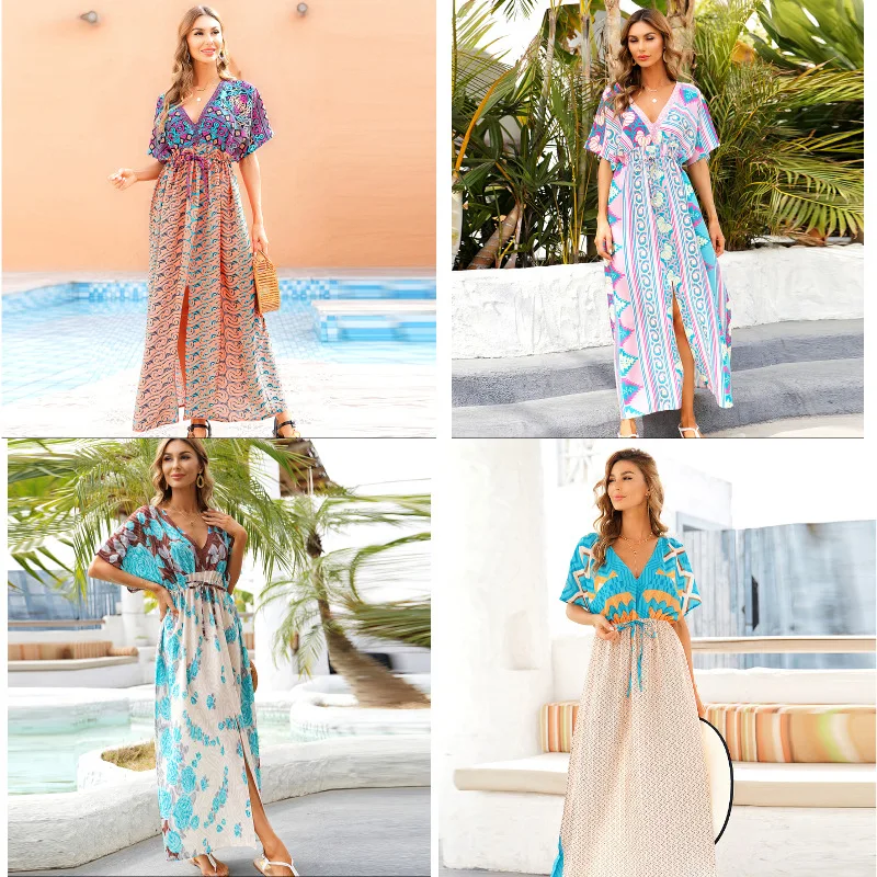 Summer Beach Cover Up poliestere stampa sciolto Plus Size Robe protezione solare camicia vacanza Bikini copertura esterna