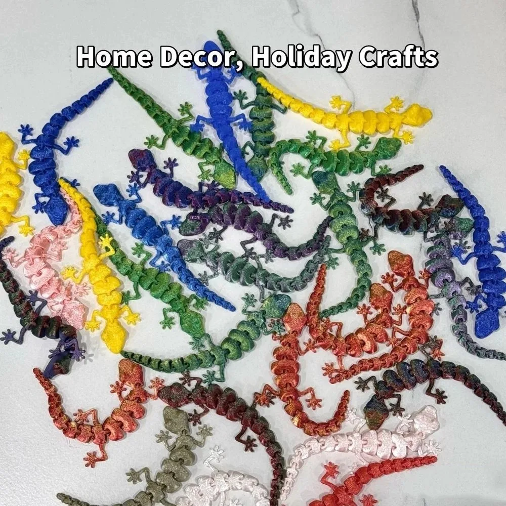 20Pcs Creative 3D Printed Gecko Model Simulation Lifelike Simulation Lizard Model Rotatable Articulated