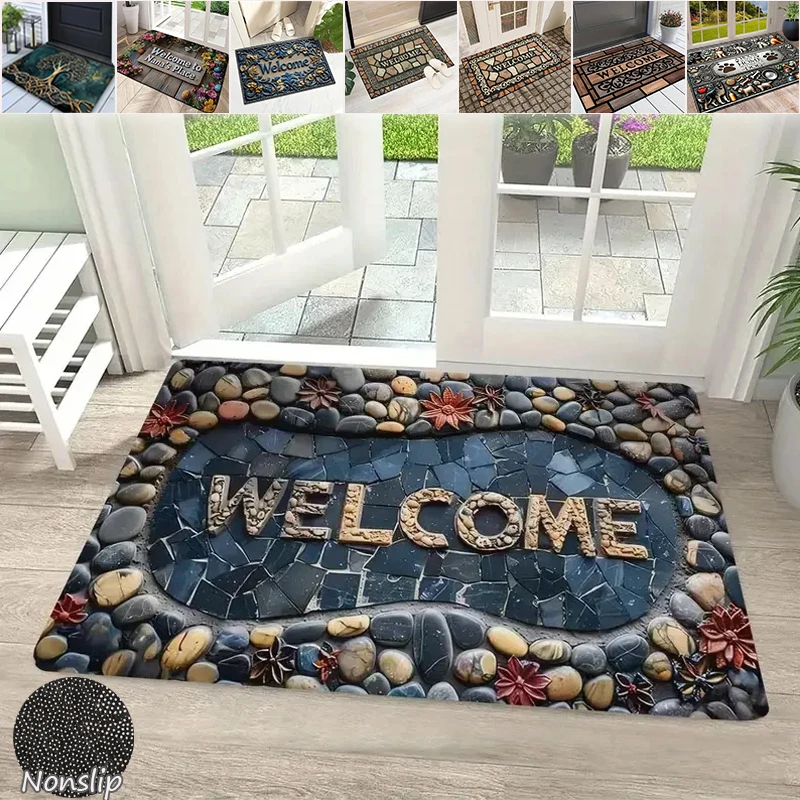 

1PC 2025 Floral Welcome Door Mat Home Doormat Durable Non Slip Entrance Rug Easy to Clean Washable Kitchen mat Home Decoration