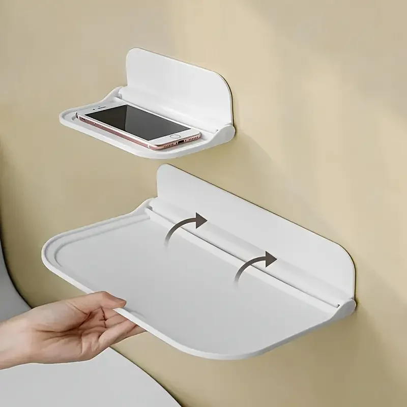 

1pc Foldable Wall-mounted Shelf, For Bathroom, Toilet, Kitchen, Bedside, No Drilling Phone Storage, Wifi Router Storage 2030