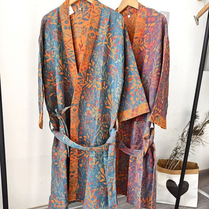 

Пижамы с цветочным принтом для спальных халатов для женщин, ночное белье с v-образным вырезом, банный халат из чистого хлопка, женский халат, домашняя одежда