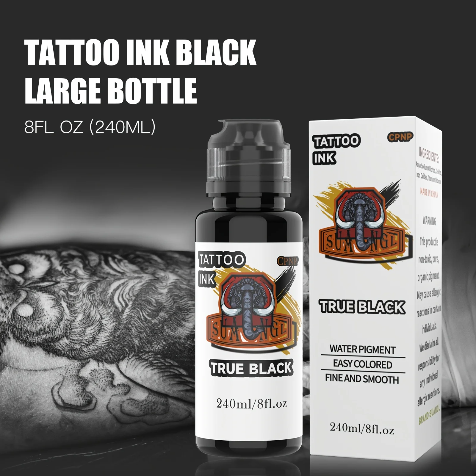 

Профессиональная тату-краска - насыщенно-черная, идеально подходит для растушевки, точечной росписи и смешивания цветов - стойкая и гладкая.