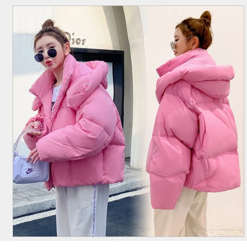 

2023 Winter Korean Version Peng Peng Hooded Bread Short Cotton-Padded Jacket Women Thick Fashion Casual Loose Small Short Coat