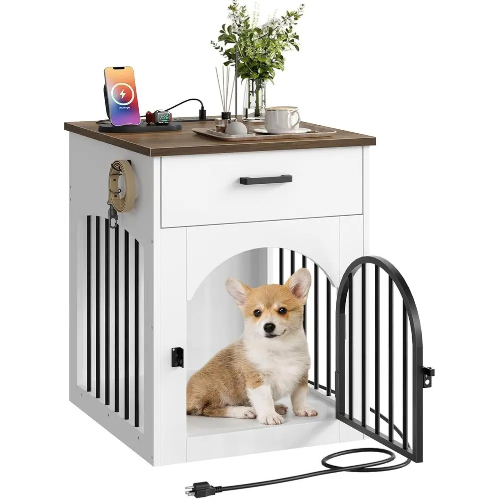 

Урна для ящика для собак, деревянный домик для собак с зарядной станцией и ящиком для хранения, столик для внутреннего ящика для домашних животных или мелких пород, Kenn для собак