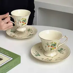 European Ceramic French Court Style Flower Milk Water Cup Creative Coffee Mug Dish Afternoon Tea Cup Dish Tea Set with Tray