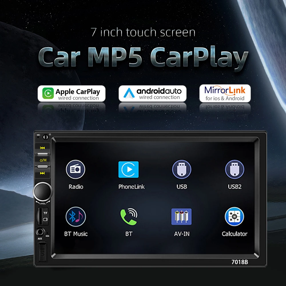 7 Inch Double Din Car MP5 Player Apple CarPlay Android Auto Bluetooth FM Radio Mirror Link USB AUX TF + 4LED Backup Camera view 5