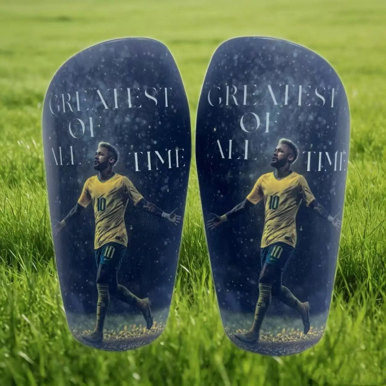 1 Pair Lightweight Comfortable Soccer Shin Guards Brown Blue Yellow Accents Thick Protection for Kids Sports