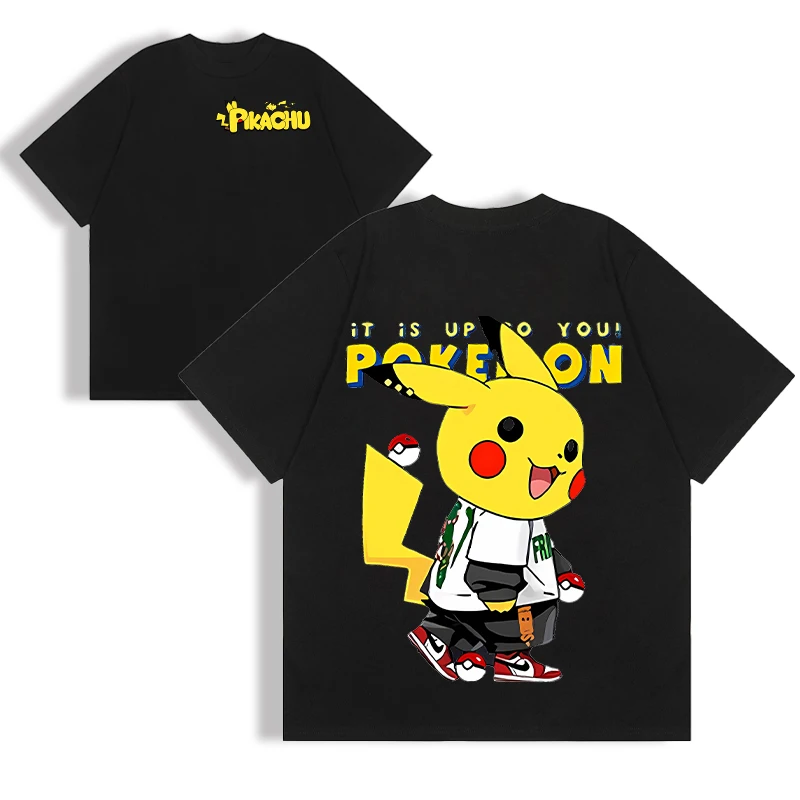 Pokemon Pikachu T-shirts for Men Women Anime Cartoon Short Sleeved Shirt Boys Girls Summer Fashion Hip Hop Top Adult Clothes