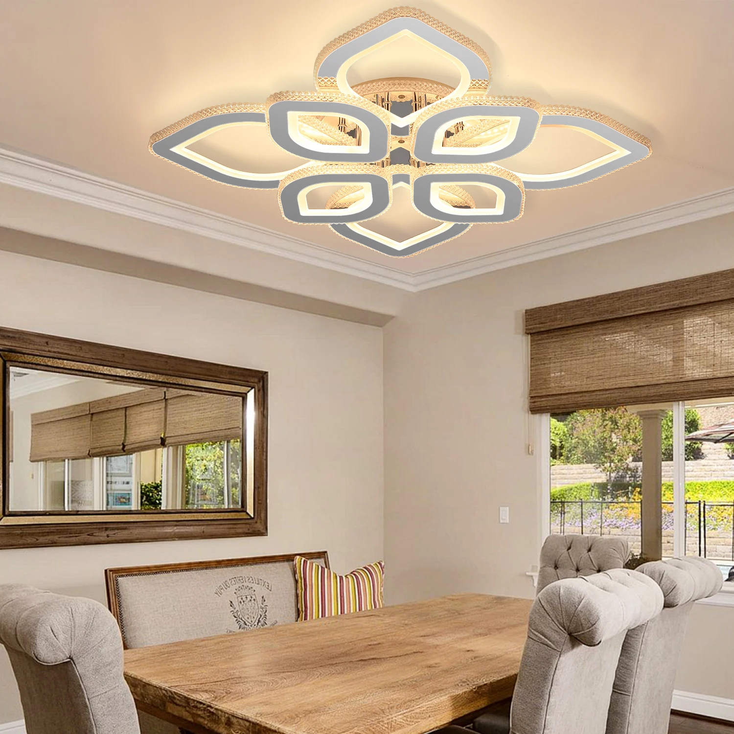 

Современный минималистичный потолочный светильник для спальни, 50 Вт, светодиодный светильник с цветком, RGB с регулируемой яркостью, декоративные светильники для гостиной, кухни, комнаты