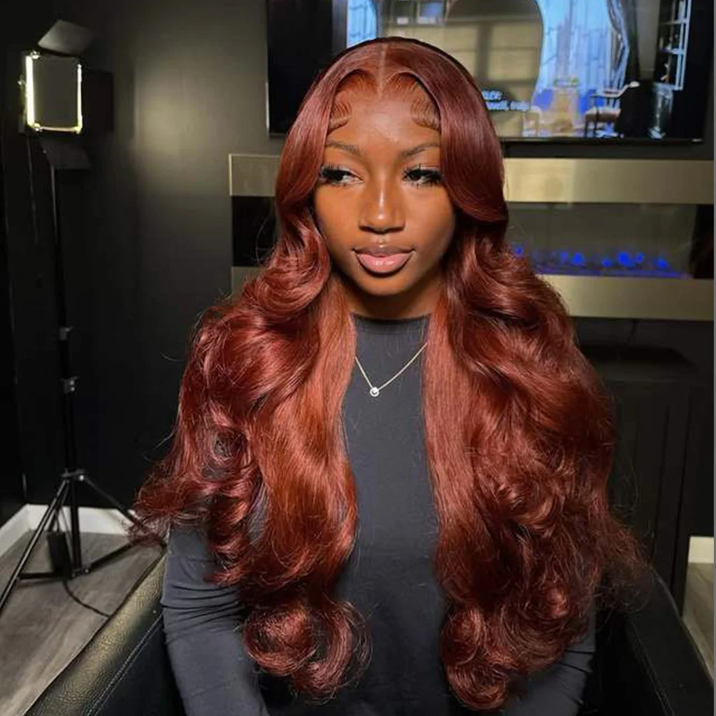 40 inch Reddish Brown HD Lace Front Human Hair Wig PrePlucked 13x4