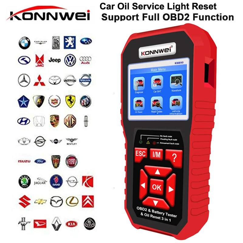 Professional OBD2 Scanner  Diagnostic Scan tool KW890 Code Reader Battery Tester Oil Service Light Reset for All Cars After 1996