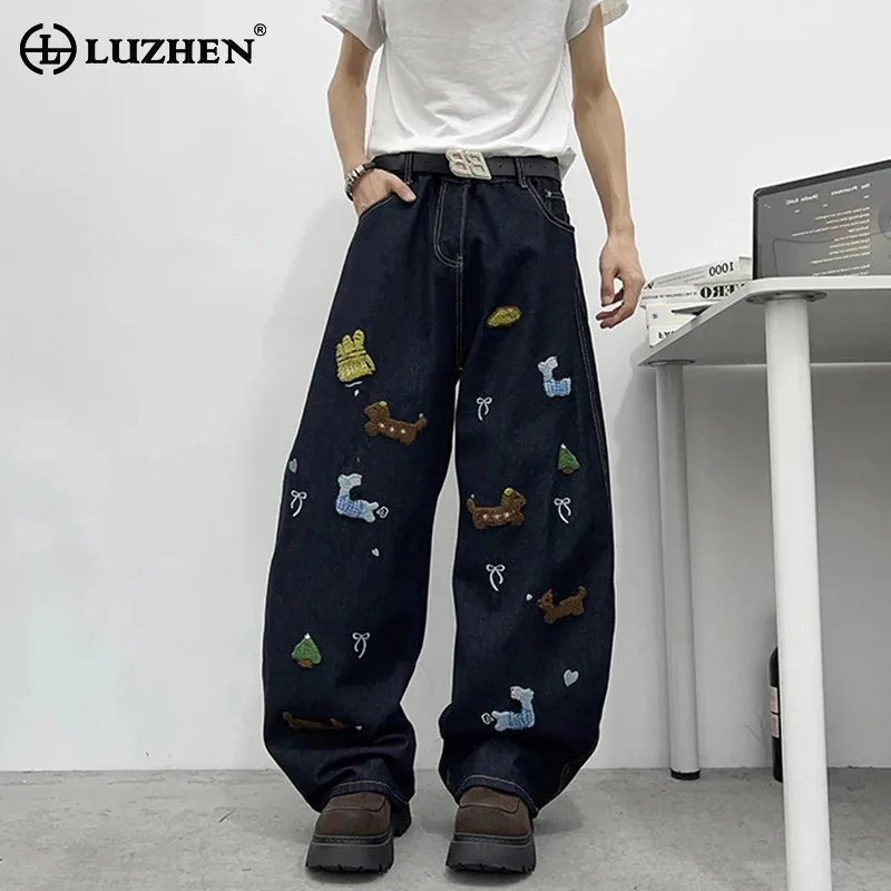 

LUZHEN свободные милые повседневные прямые лоскутные джинсы дизайн мужская мода 2025 новая уличная одежда джинсовые брюки высокого качества JY4766