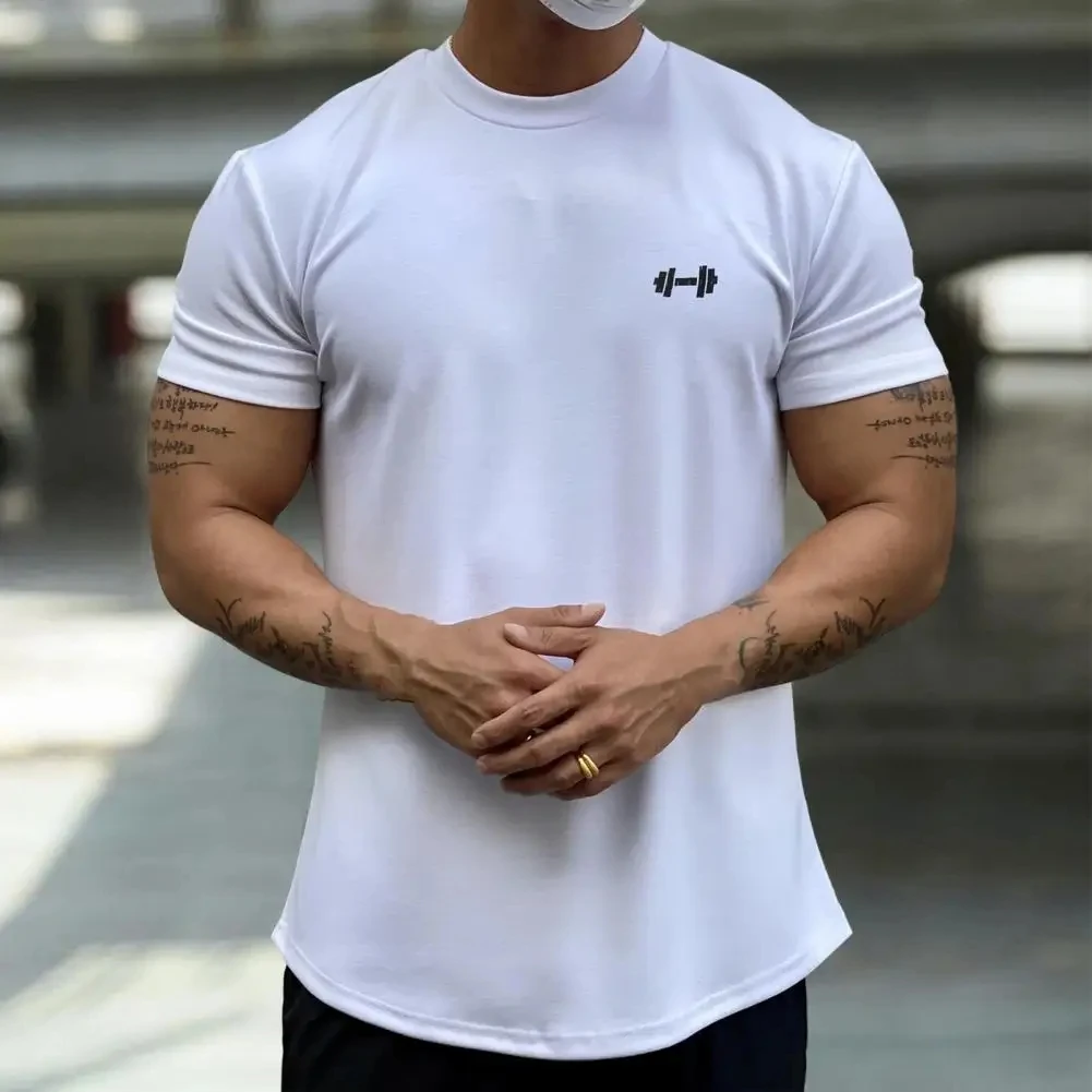 2024 Men T-shirt Male Sports Gym Muscle Fitness T Shirt Blouses Loose Half Sleeve Summer Bodybuilding Tee Tops Men\'s Clothing