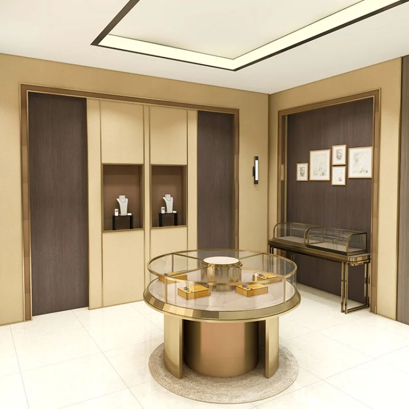 Custom, Aanpassen Juwelier Interieur Ontwerp Ronde Vierkante Hoek Glazen Vitrine Ornamenten Vitrine Kast Voor Goud Winkel