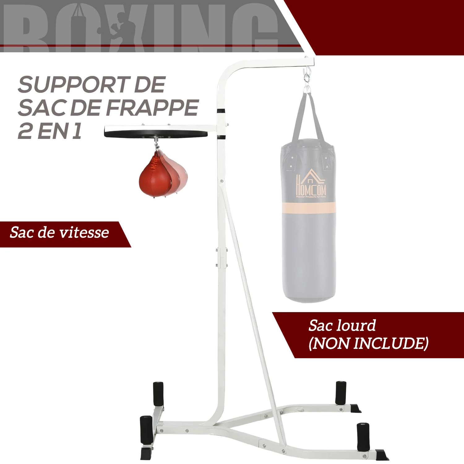Soporte para saco de boxeo de pie autoportante 2 en 1 con saco de velocidad 156 x 115 x 224 cm blanco