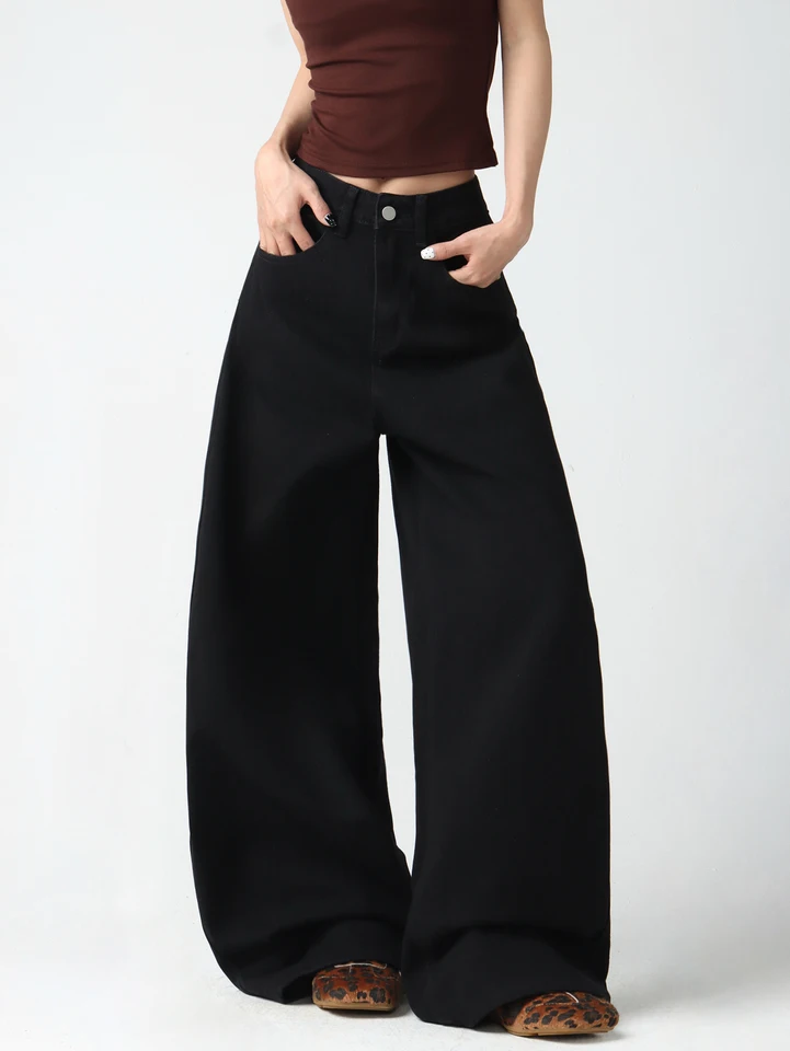 Stylish High Waist Loose Black Wide Leg Jeans