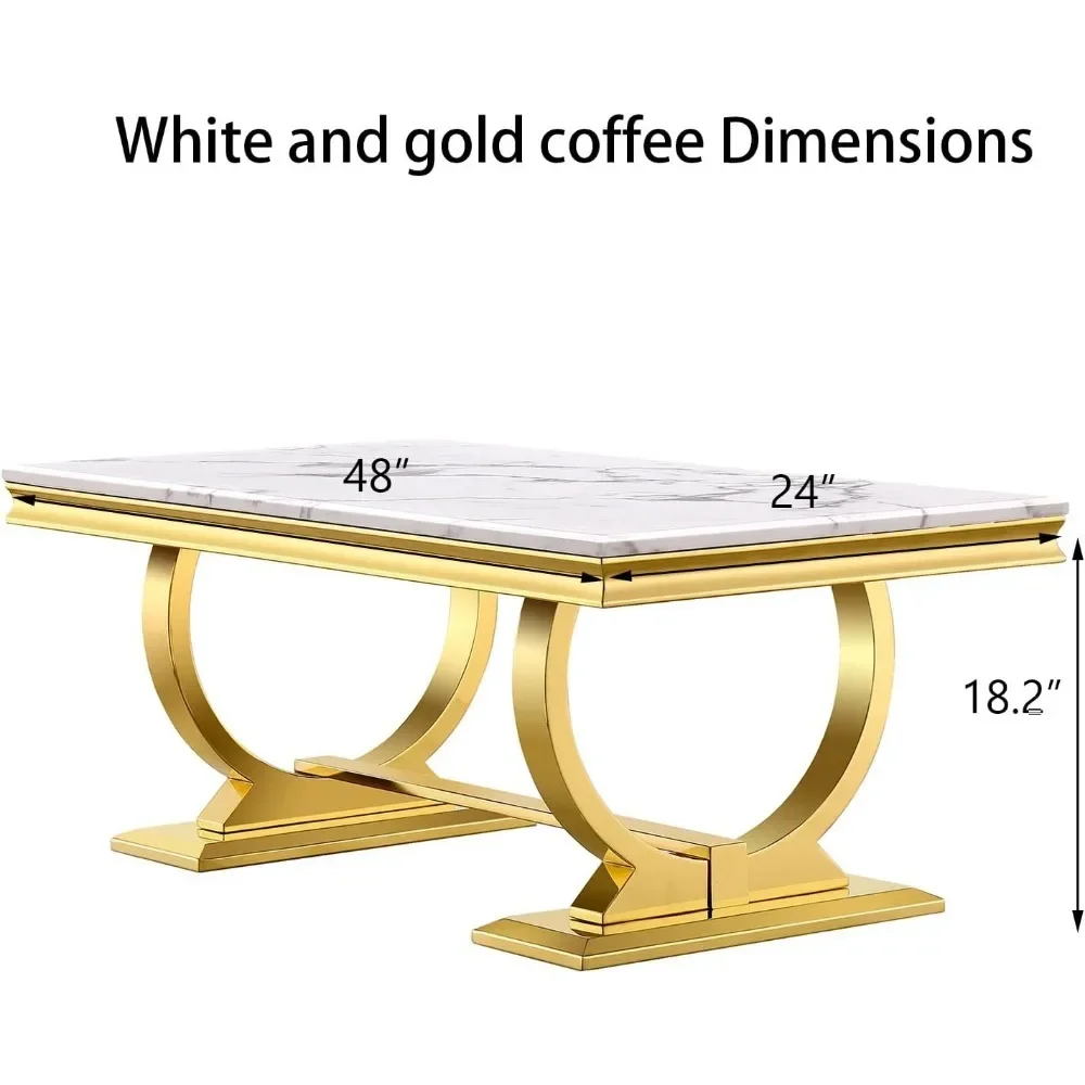 Coffee Table, White and Gold Rectangle Living Room Tea Table, Sofa Coffee Table for Living Room, Guest Hall, Reception Room