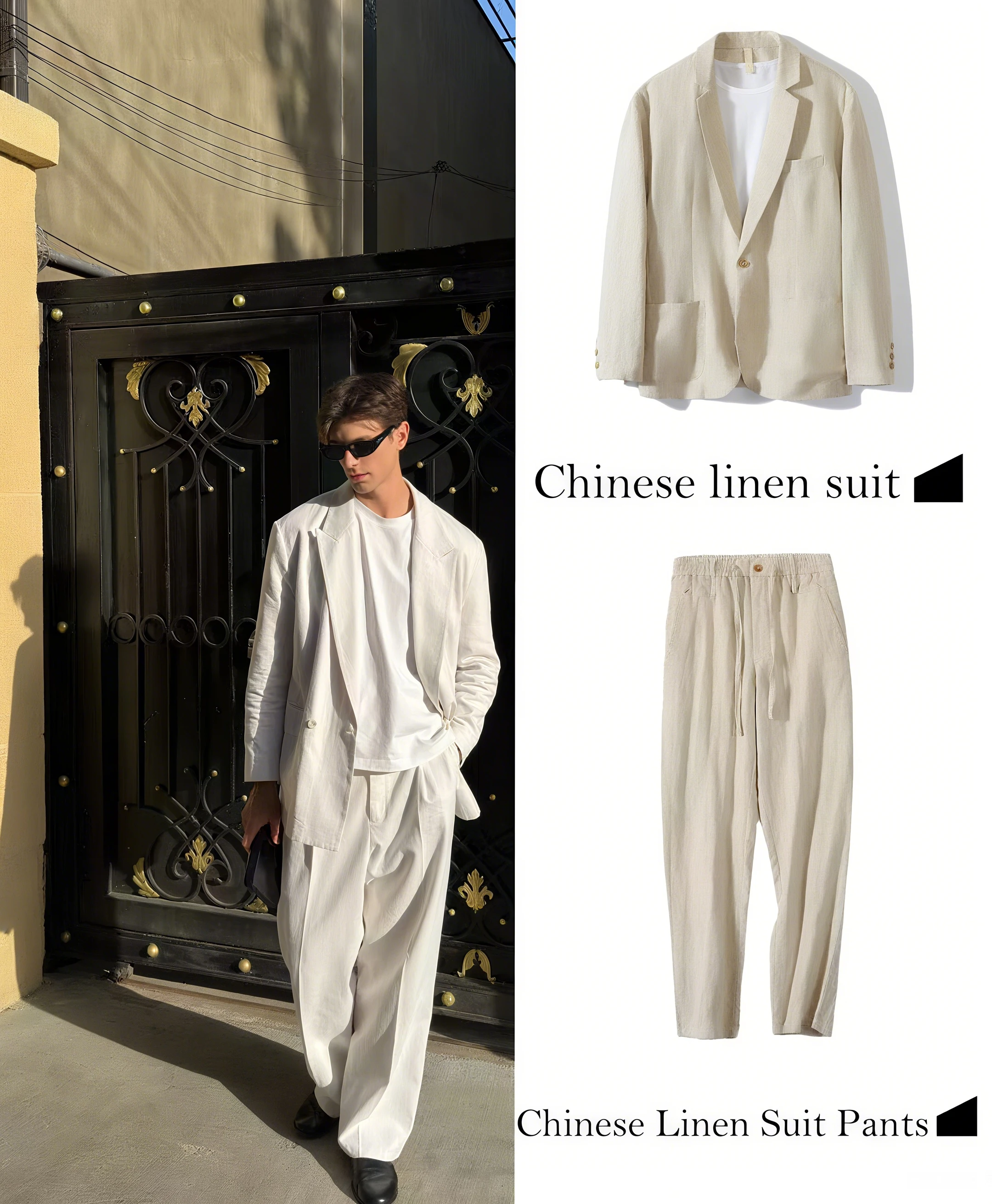 

FWRD Beige Linen Suit Loose Fit Beige Linen Suit Business Casual Style Simple Single Button Linen Jacket #FWRD0017