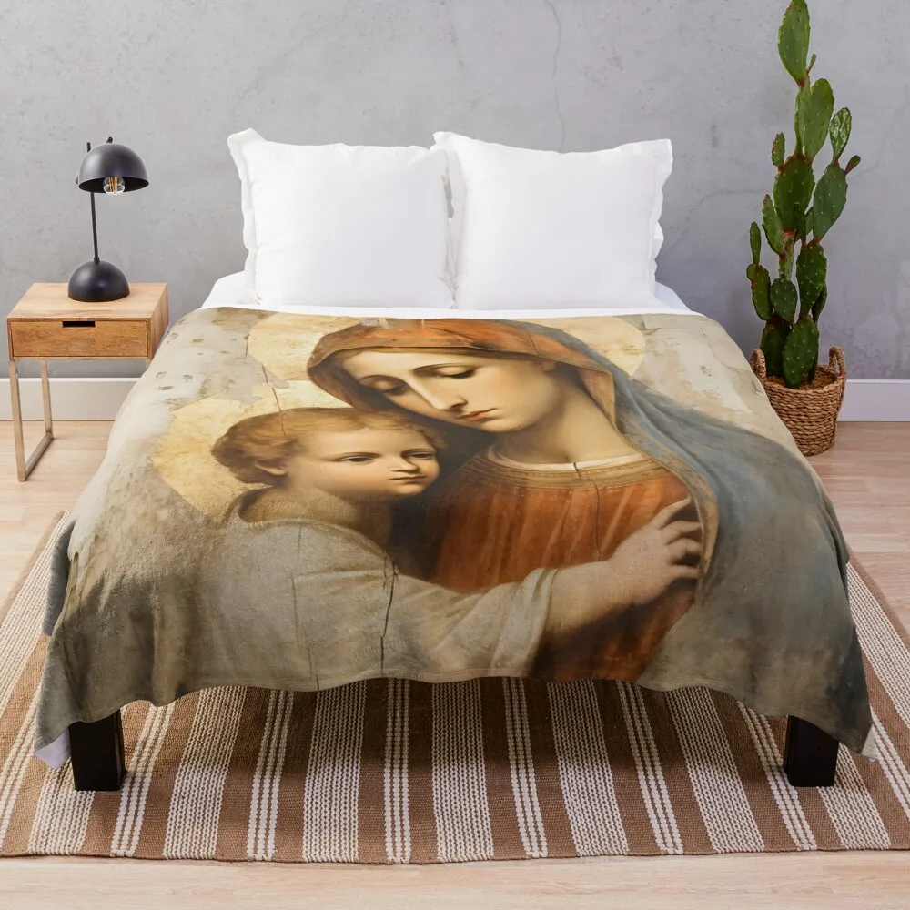 Mother of God with child Throw Blanket Hairy Giant Sofa Soft Beds Soft Plaid Blankets